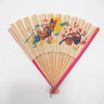 Vintage Ladies Paper &amp; Wood Folding Fan - £28.58 GBP