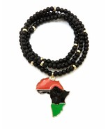 [Icemond] Power Fist in Pan-African Colored Map Wooden Bead Necklace - £14.17 GBP
