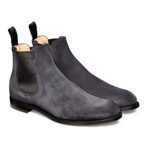 Handmade Chelsea Boot Iron Gray Color Side Elastic Slip On Suede Leather... - £117.70 GBP