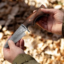 Viking Forged Hunting Knife Damascus Steel Fixed Blade Custom Bush Craft Knife, - £43.26 GBP