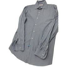 Luciano Barbera Men Dress Shirt Button Up Blue Striped Spread Collar L 1... - £23.40 GBP