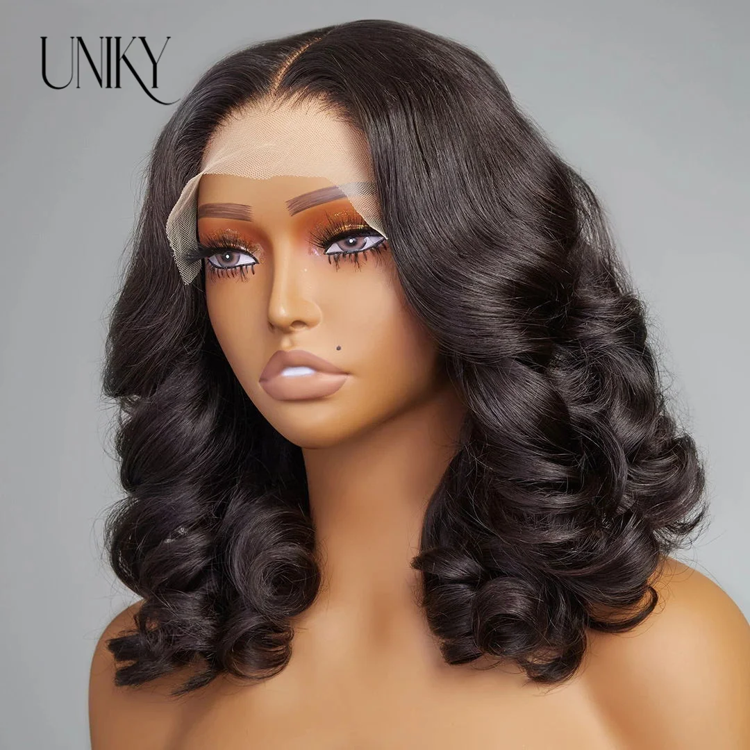 Body Wave 4x4 Transparent Lace Front Bob Wig 13x4 Human Hair Wigs 180 Short - £39.64 GBP+