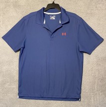 Men’s Under Armour Heat Gear Logo Loose Fit Polo Shirt Navy Blue Pink Si... - £10.49 GBP