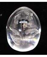 Vintage Clear Crystal Paperweight Egg Etched Flower Art Glass - $13.66 CAD