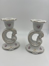 Weimar Candle Holders Porcelain Floral Gold Trim Germany Vintage Set of 2 - $22.50