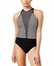 NIKE Women&#39;s Black White Striped High-Neck One-Piece Swimsuit, X-Large XL 9755-2 - £47.38 GBP