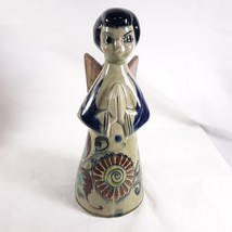 Mexican Tonala Pottery Angel Candleholder Ceramic Folk Art Signed Floral - £19.78 GBP