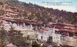 Linen Postcard CO H667 Ancient Cliff Dwellings in Phantom Cliff Canon Manitou Dr - £5.58 GBP