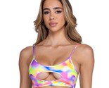 Shimmer Crop Top Keyhole Cut Out Spaghetti Straps Multicolor Rainbow Rav... - £27.01 GBP