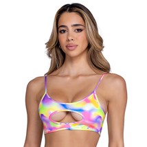 Shimmer Crop Top Keyhole Cut Out Spaghetti Straps Multicolor Rainbow Rav... - £26.85 GBP