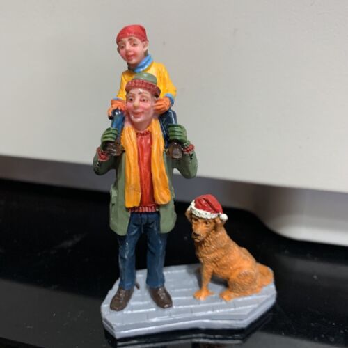 Lemax Christmas Village Figures Officer &amp; Friend Man Dogs Boy Shoulders - $17.70