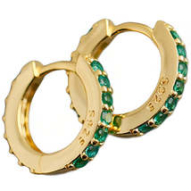 Anyco Earrings Gold Plated Green Minimalist 7mm Color Zircon Ear Buckle  - $21.85