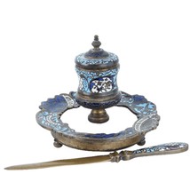 c1880 French Bronze Champleve  Diminutive Ladies Inkwell and Letter opener - $410.60
