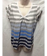 So Girls Sz XL Striped Knit top Shirt Tee TShirt Vneck Gray Blue White - $5.34