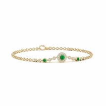 Authenticity Guarantee 
Angara Natural 3.5mm Emerald Chain Bracelet in 14K Ye... - £639.36 GBP