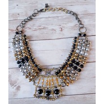 Anthropologie Pam Hiram Necklace Black &amp; Gold Tone Glass Beaded Choker Bib - $25.99