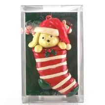 Vintage Enesco Christmas Ornament Puppy Dog in Stocking Candy Canes and Bow - £7.19 GBP
