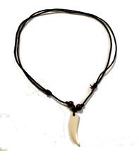 Off White Tusk Pendant Cord Adjustable Choker Necklace - £9.59 GBP