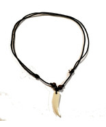 Off White Tusk Pendant Cord Adjustable Choker Necklace - $16.44 CAD