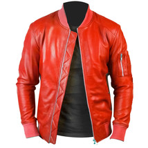 RED Handmade Men&#39;s Leather Jacket Genuine Leather Casual Wear Jacket Biker Motor - £84.37 GBP+