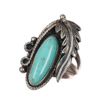 sz9.25 Running Bear Shop sterling ring with turquoise &amp; feather design - £77.12 GBP