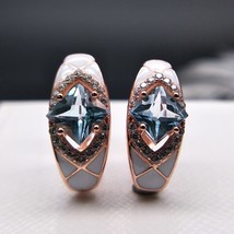 Natural sky blue topaz gemstone simple rings and earrings rose gold 925 sterling - $129.64