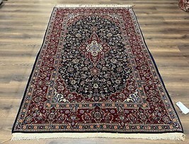 Blue Oriental Rug 5x8 Kork Wool Handmade Floral Medallion Carpet Semi Antique - £2,029.80 GBP