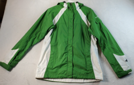 Columbia Rain Jacket Women Small Green White Long Sleeve Logo Full Zipper Hooded - £13.98 GBP