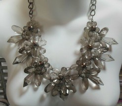 Vintage Smoky Gray Plastic/Lucite Floral Bead Chain Necklace 21.75&quot; - £21.02 GBP