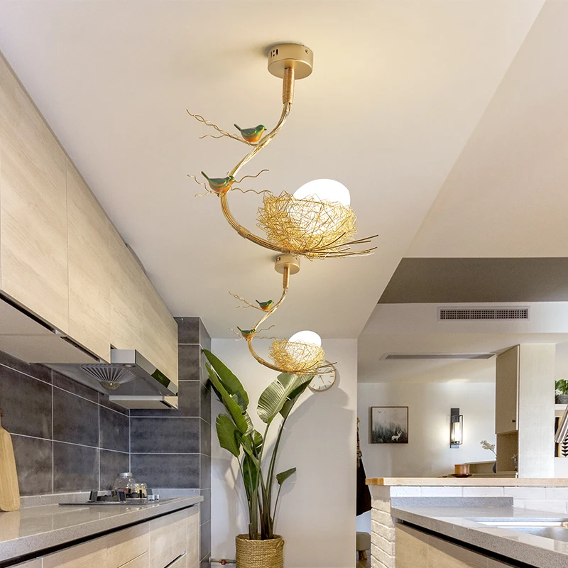 Modern Led Living Dining Room Kitchen Chandeliers Gold Bird Nest Egg Glass Ball - £127.48 GBP+
