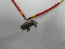 Native American Seminole Creek Buffalo Red Beaded Necklace 22&quot; - $29.69