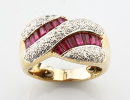 Ruby &amp; Diamond Baguette Cut 18k Yellow Gold Twist Band Ring Size 3.5 - £1,291.19 GBP