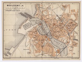 1905 Antique City Map Of BOULOGNE-SUR-MER / PAS-DE-CALAIS / France - £16.85 GBP