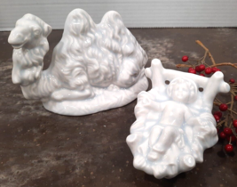 Atlantic Mold White Glazed Ceramic Laying Camel &amp; Baby Jesus Nativity READ - $13.10