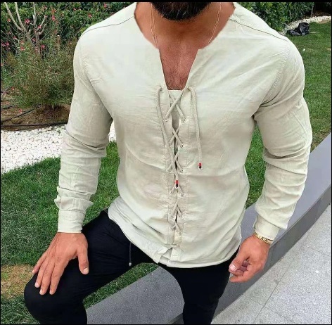 Early Norseman Medieval Viking Laced Up Long Sleeve Ivory Tunic Shirt