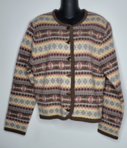 Tally Ho Cardigan Sweater Womens Medium 100% Wool Nordic Button Front READ - £19.65 GBP