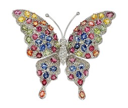 Zaffiro, Diamante, e Oro Spilla 8.5 Carato Incastonato IN 18k Oro Bianco - $86,161.14 MXN
