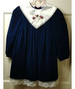 VTG Rose Cottage Dress Sz 6 Blue Velvet Long Sleeve White Lace Trim Rose... - $41.14 CAD
