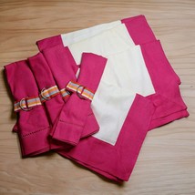Pottary Barn Pink Napkin Placemat Set 4 Belt Rainbow Ring Discolored Hot... - £35.53 GBP