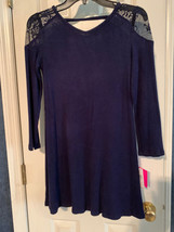 NWT - Amy Byer Girls Size L (14) Navy Blue Long Sleeve Knit Dress with Lace - $29.99