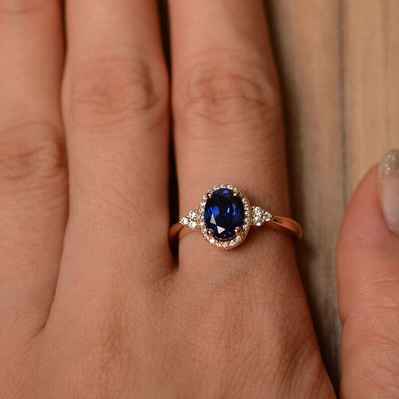 anillo de zafiro Septiembre piedra de nacimiento Corte ovalado piedra preciosa