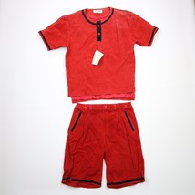 NOS Vtg 90s Streetwear Mens Medium 2 Piece Lined Leather Shorts Outfit Set Red - £110.73 GBP