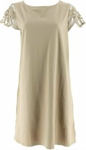 Liz Claiborne New York Lace Sleeve Bateau Neck Dress Beige Burlap Large L - £7.49 GBP