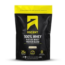 11/26 Ascent 100% Whey Protein Powder Post Workout Vanilla Bean 2 lb - $29.69