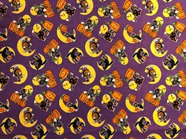 Halloween Fabric Cat, Moon &amp; Pumpkin Sewing 40 x 36 inches - £4.39 GBP