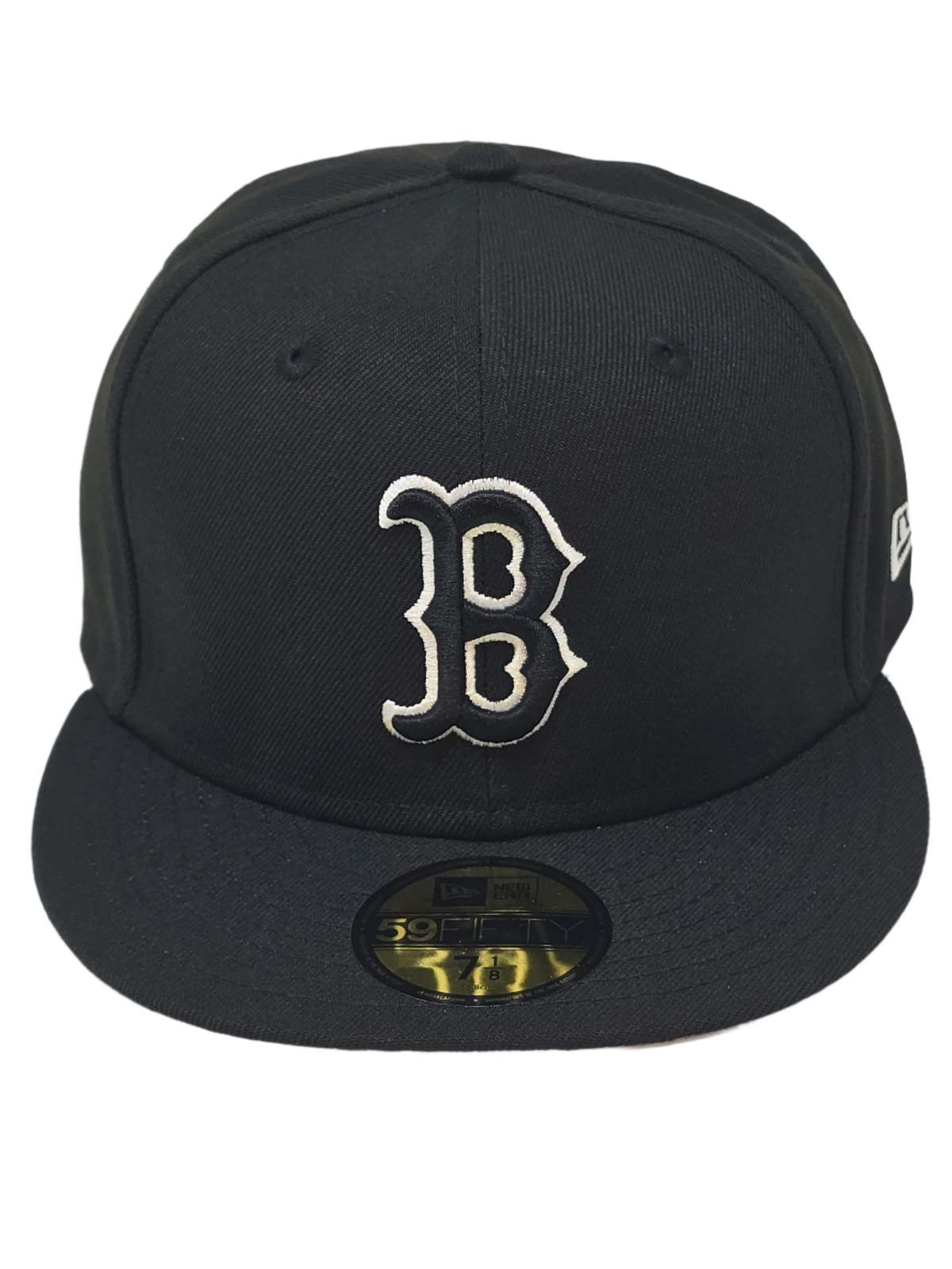 Boston Red Sox New Era 59FIFTY Black logo with White Border Fitted Hat Authentic