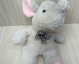 A&amp;A Plush small gray terrycloth elephant pink ears black check bow beanbag - $8.90