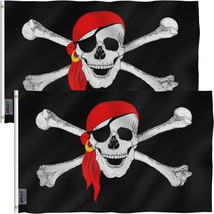 Anley Pack of 2 Fly Breeze 3x5 Ft Jolly Roger Flag with Red Bandana Pira... - £8.63 GBP