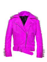 Violet Punk Brando Jacket, Heavy Metal Spiked Studs Jacket, Handmade Silver Stud - £315.24 GBP