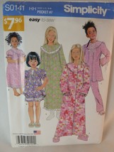 Simplicity 0141 Girls Nightgown Robe Pajamas Sizes 3 4 5 6 Uncut pattern - $8.31